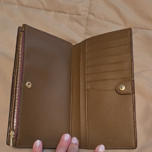 COACH Brown Signature Floral Continental Wallet with Orange & Yellow Blooms - Picture 9 of 14